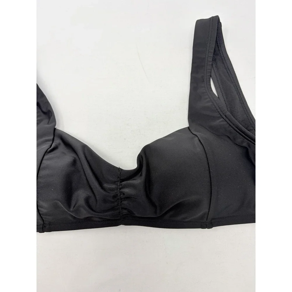 Salt + Cove Juniors Size Medium Center- Ruched V-Neck Bikini Top in Black 1450